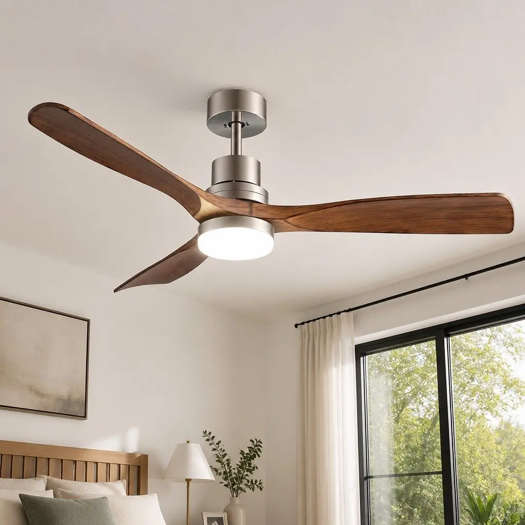 52" Ceiling Fan with Light Remote Control DC Motor Smart App Brown Silver