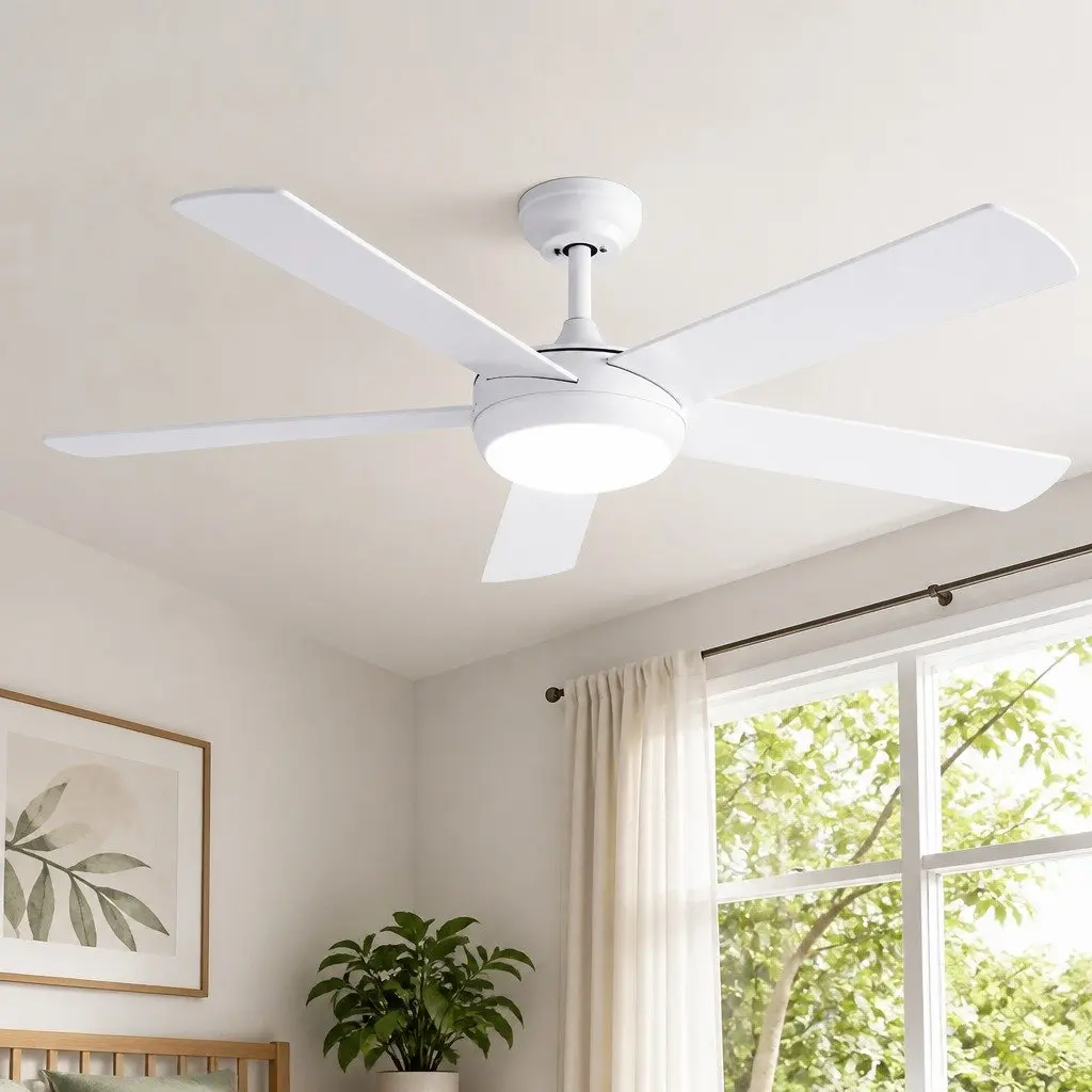 52 Inch Ceiling Fan 5 Blades DC Motor LED Light Remote Control White