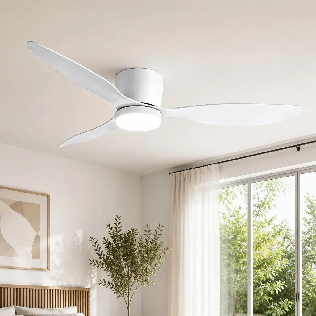 Ceiling Fan 52 Inch 3 Blade DC Motor LED Light Remote Control 6 Speed White