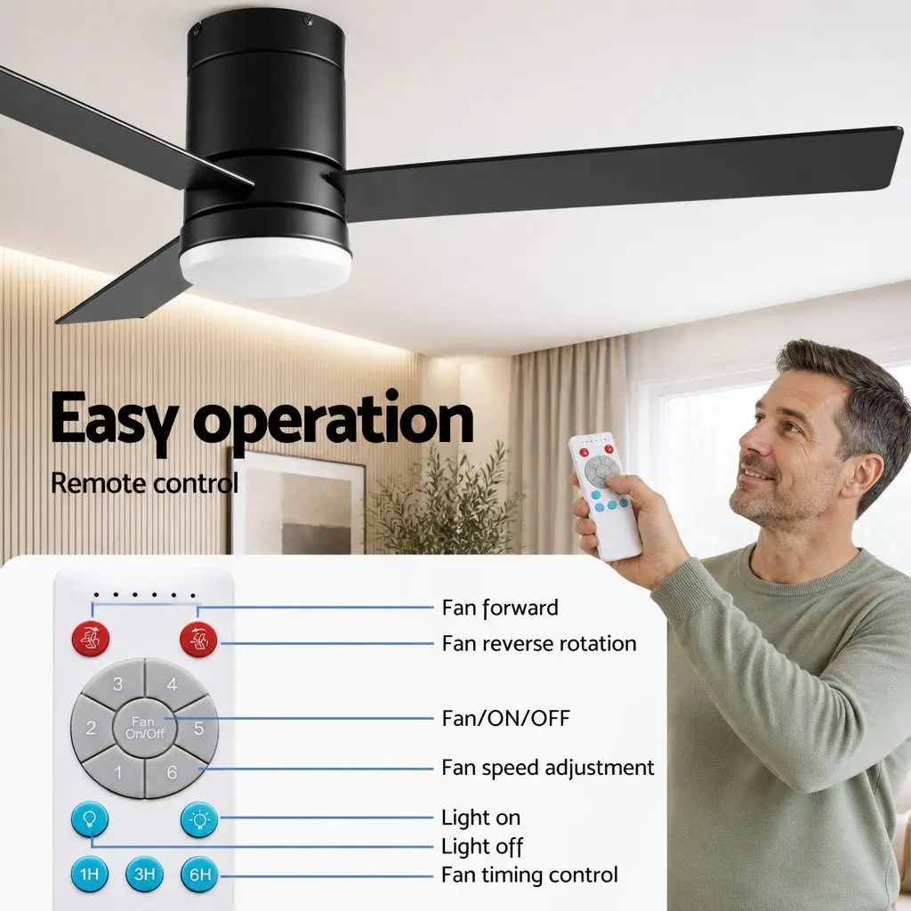 Ceiling Fan 52 Inch DC Motor LED Light Remote Control Reverse Airflow