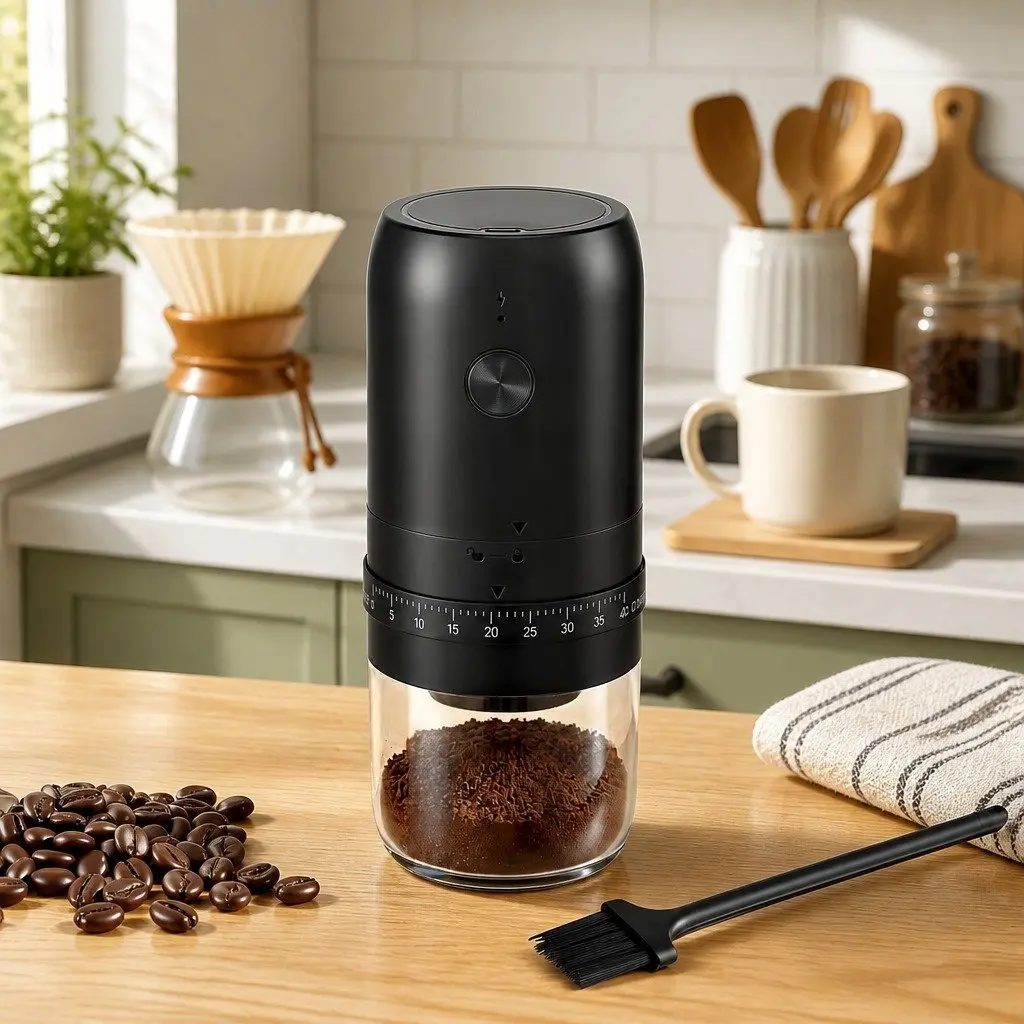 Electric Coffee Grinder Portable USB-C Rechargeable 40 Grind Settings Black