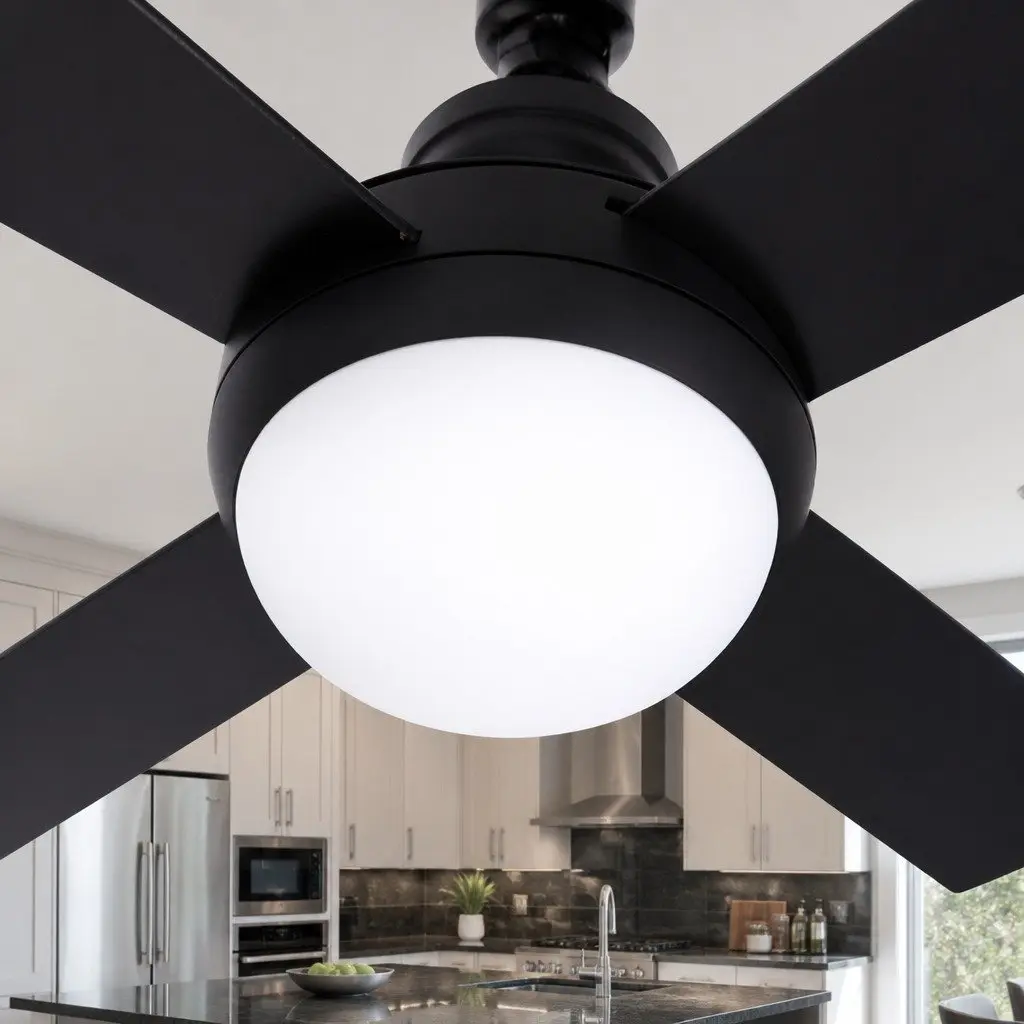 52 Inch Ceiling Fan DC Motor LED Light Remote Control 6 Speed Reverse Black