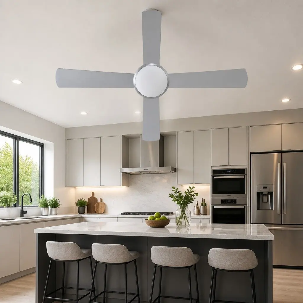 52 Inch Ceiling Fan DC Motor LED Light Remote Control Silver Indoor Outdoor