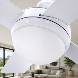 52 Inch Ceiling Fan DC Motor LED Light Remote Control White Indoor Outdoor