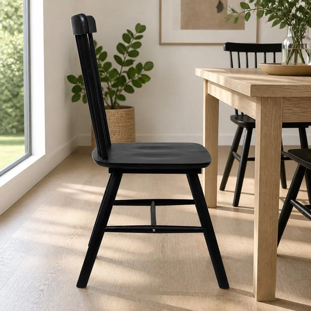 Dining Chairs Windsor Style Set of 6 Solid Wood Frame Black