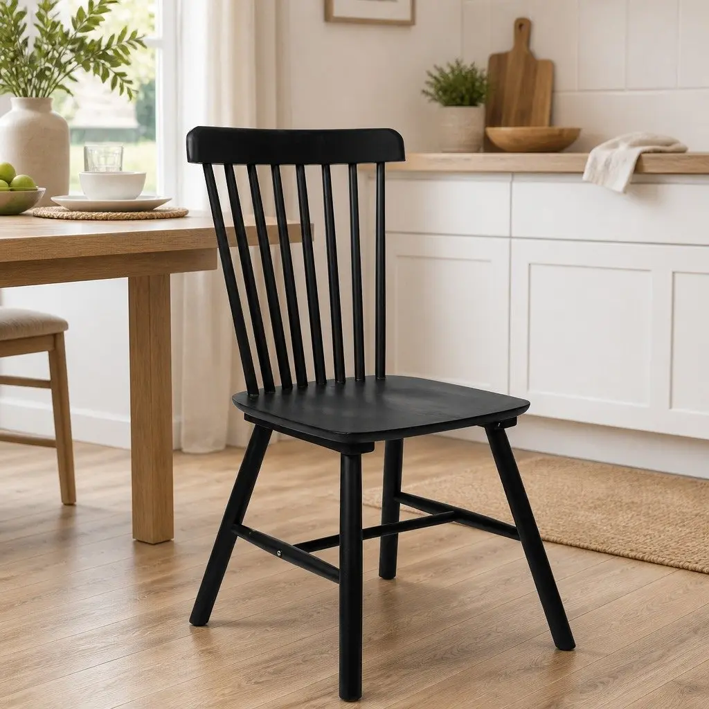 Dining Chairs Windsor Style Set of 6 Solid Wood Frame Black