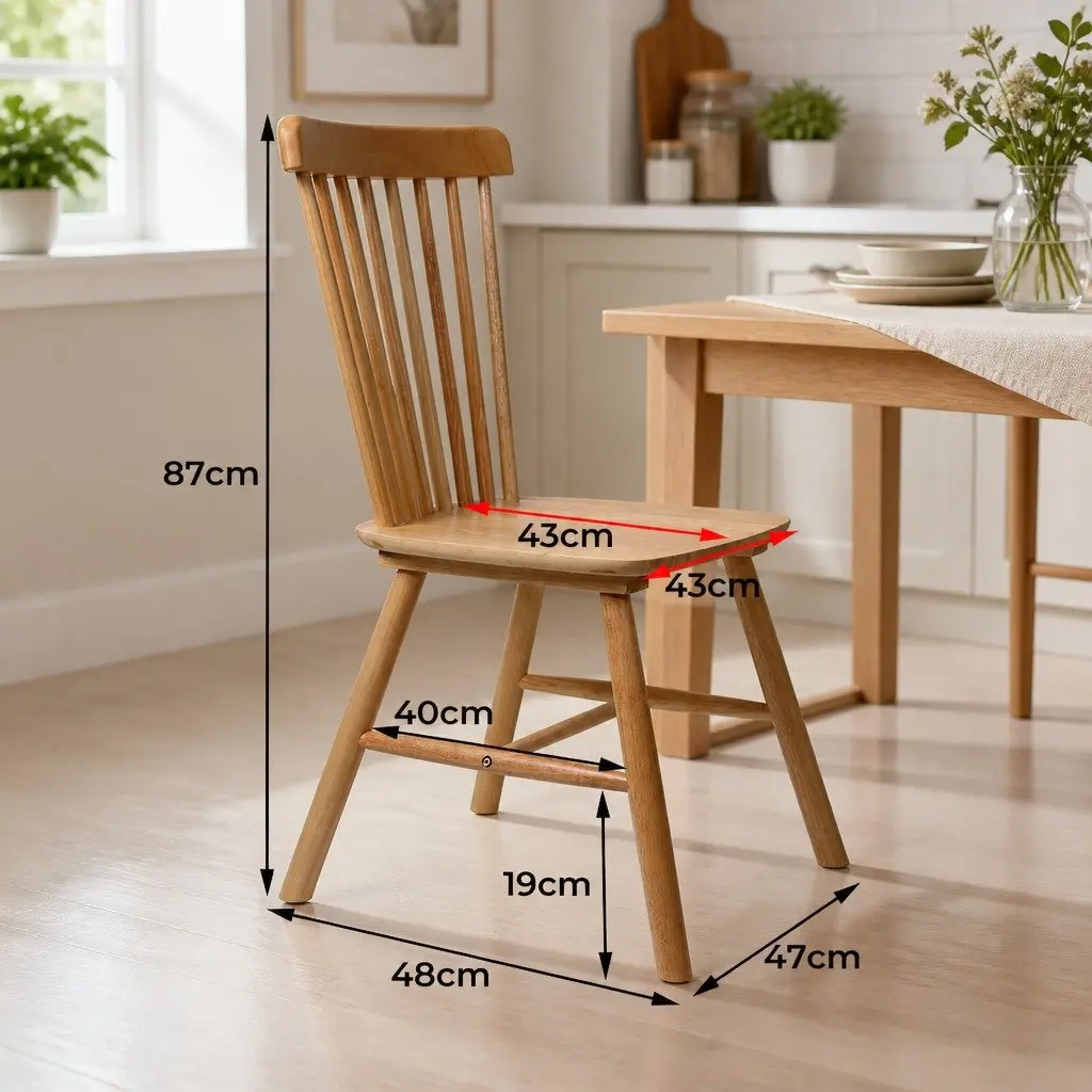 Dining Chairs Windsor Style Solid Oak Wood Frame Set of 4 Ergonomic Backrest Natural Finish