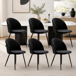 Dining Chairs Set of 6 Black Upholstered Kitchen Cafe Seating Furniture