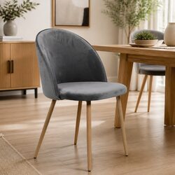 Dining Chairs Set of 2 French Grey Velvet Upholstered Seat Steel Legs
