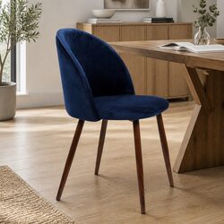 Dining Chairs Set of 2 Velvet Fabric Seat French Navy Kitchen Lounge Furniture
