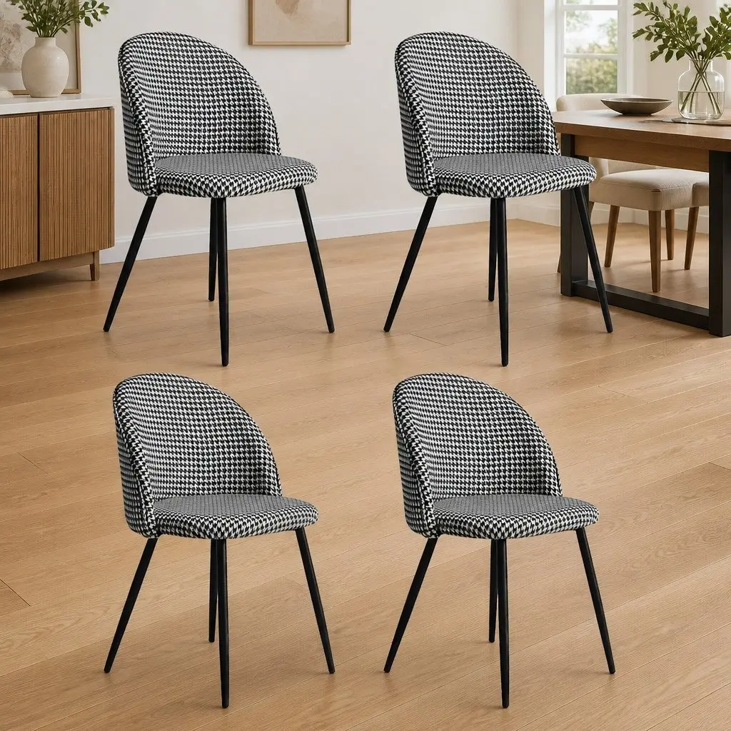 Dining Chairs Set of 4 Kitchen Café Houndstooth Pattern High-Density Foam