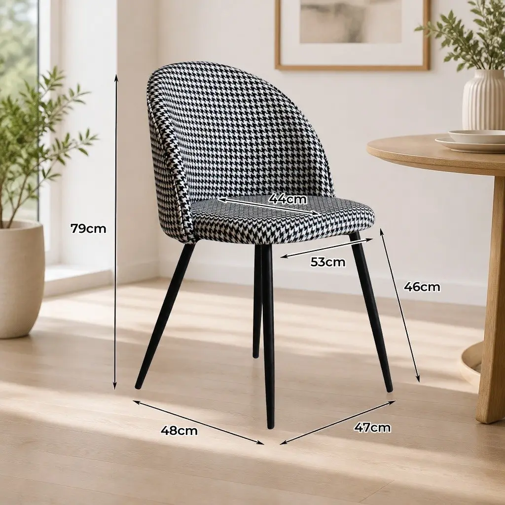 Dining Chairs Set of 4 Kitchen Café Houndstooth Pattern High-Density Foam