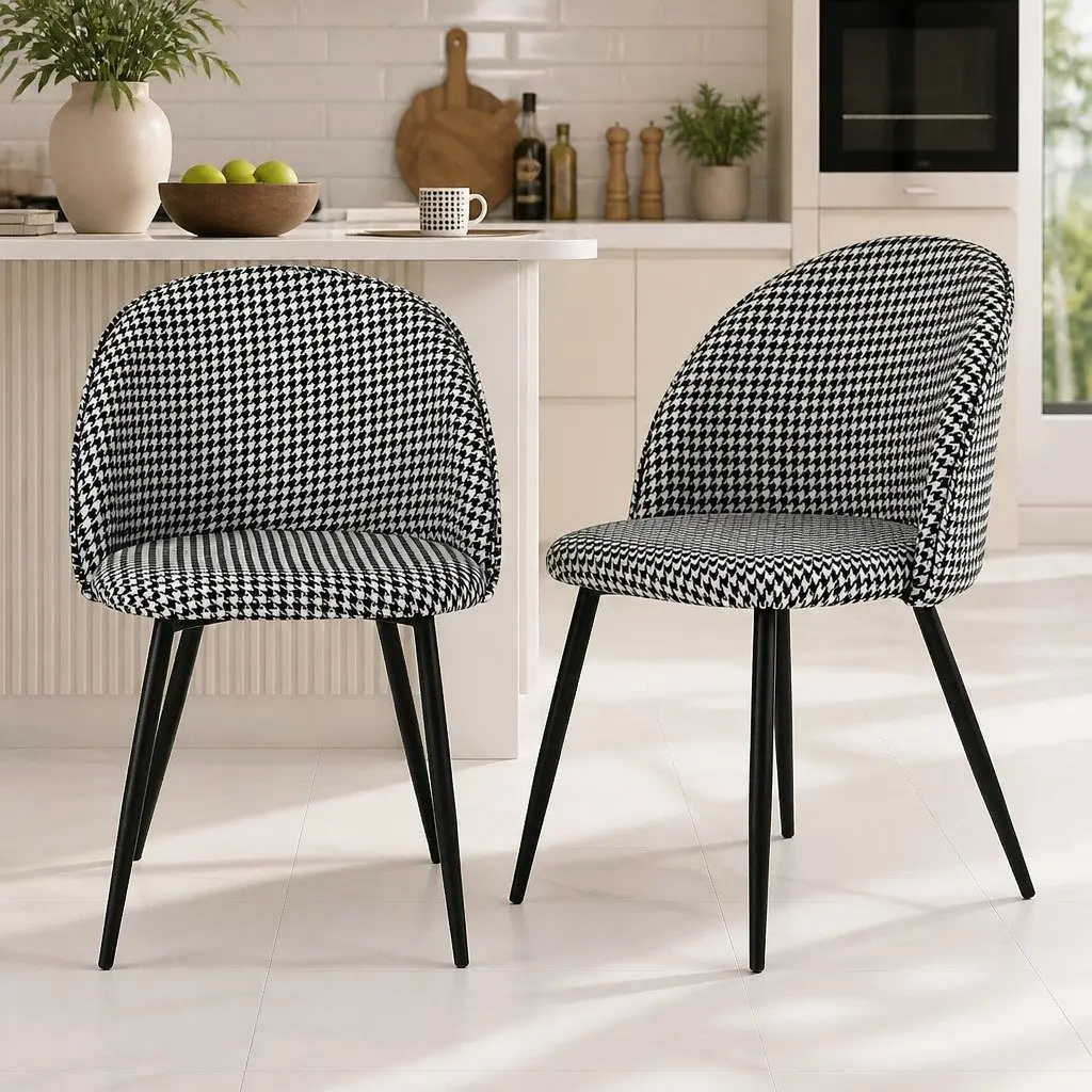 Dining Chairs Set of 4 Kitchen Café Houndstooth Pattern High-Density Foam