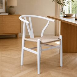 Dining Chairs Wooden Rattan Seat White Set of 2 Modern Kitchen Furniture