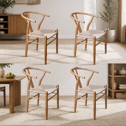 Dining Chairs Set of 4 Wooden Rattan Seat Modern Kitchen Restaurant Furniture