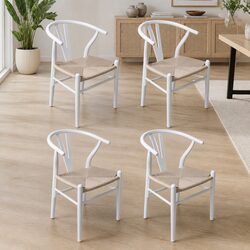 Dining Chairs Set 4x Wooden Rattan Seat White Kitchen Furniture Modern Design