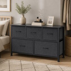 Chest of 5 Drawers Storage Cabinet Bedroom Furniture Organizer Dark Grey
