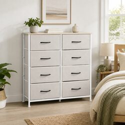 Storage Cabinet Tower Chest Beige 8 Drawers Bedroom Organiser Unit Dresser
