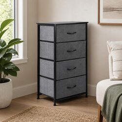 Storage Cabinet Tower Chest Bedroom Nightstand Dresser Organizer Unit Dark Grey