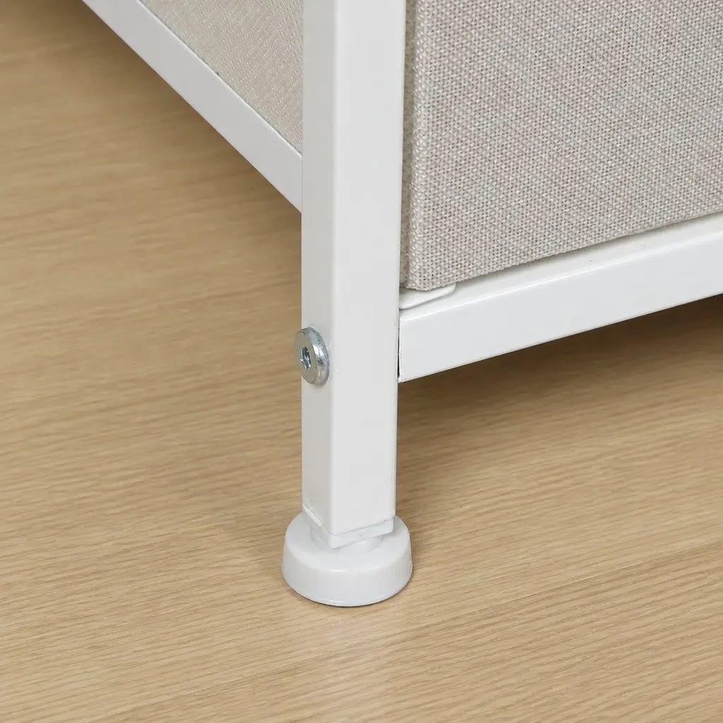 Bedside Chest 2 Drawers Storage Cabinet Beige MDF Steel