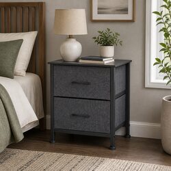 Storage Cabinet Chest 2 Drawer Nightstand Bedroom Organizer Dark Grey Furniture
