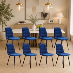 Dining Chairs Set of 4 Kitchen Velvet Blue Retro Design Steel Legs Foam Padding