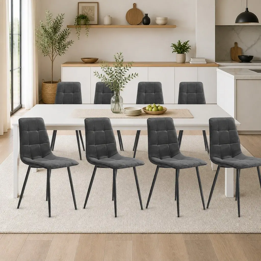 Dining Chairs Set of 8 Kitchen Grey Velvet Soft Plush High Back Seating