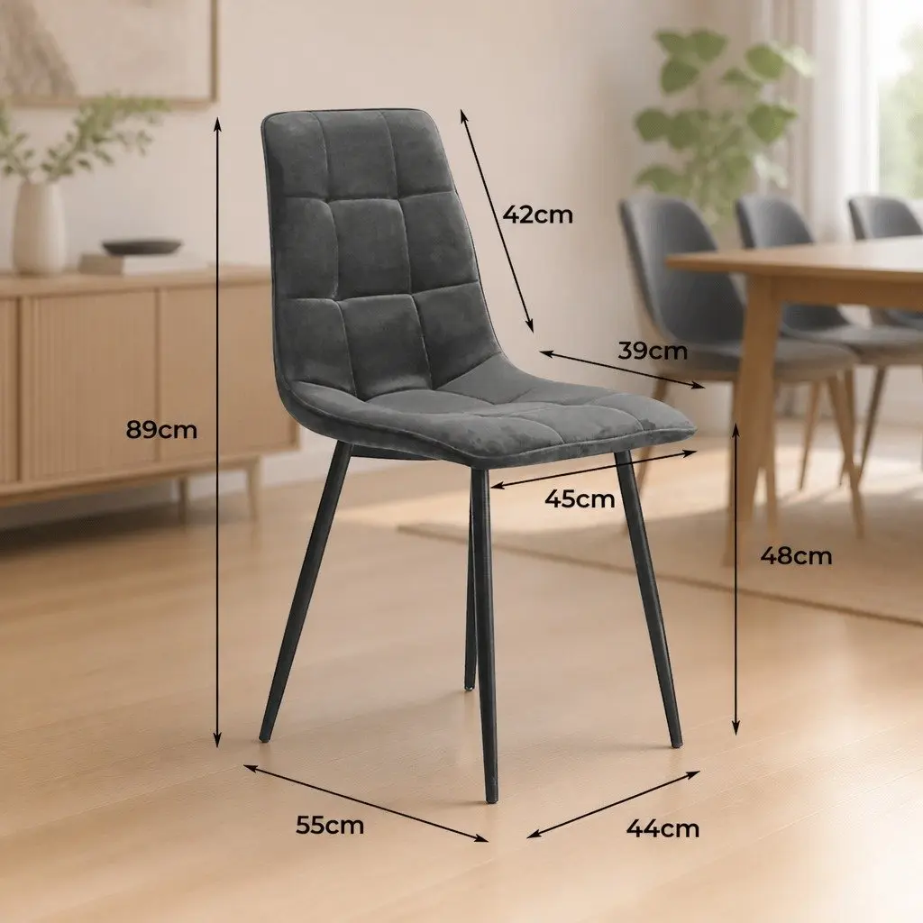 Dining Chairs Set of 8 Kitchen Grey Velvet Soft Plush High Back Seating