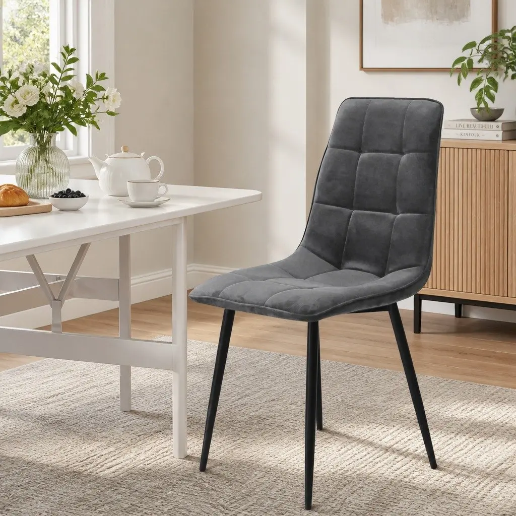 Dining Chairs Set of 8 Kitchen Grey Velvet Soft Plush High Back Seating