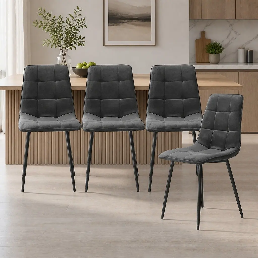 Dining Chairs Set of 8 Kitchen Grey Velvet Soft Plush High Back Seating