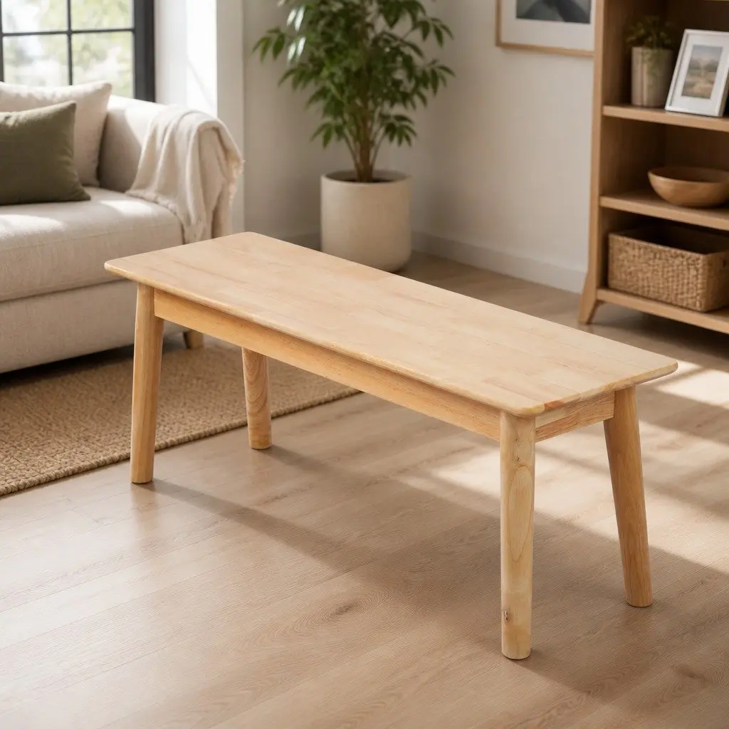 Dining Bench Seat Wooden Frame Natural Entryway Furniture Rubberwood 120cm