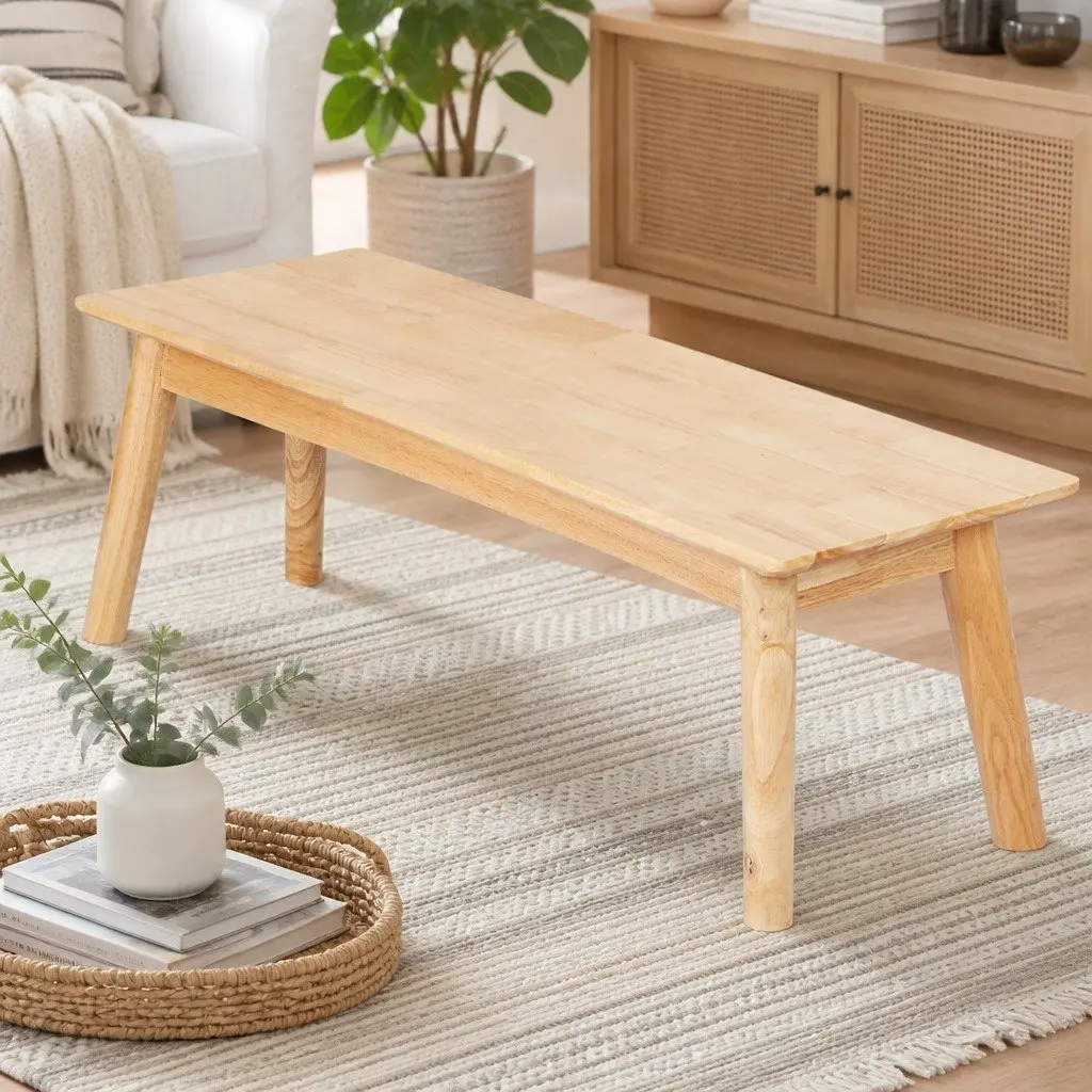 Dining Bench Seat Wooden Frame Natural Rubberwood 120cm