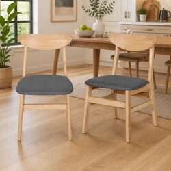 Dining Chairs Set of 2 Kitchen Wooden Frame Linen Fabric Seat Natural