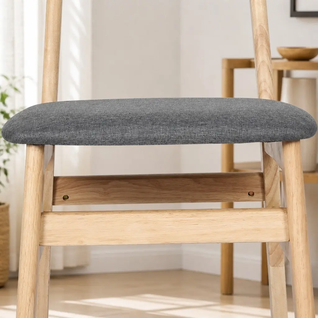 Dining Chairs Set of 2 Wooden Frame Linen Fabric Seat Natural