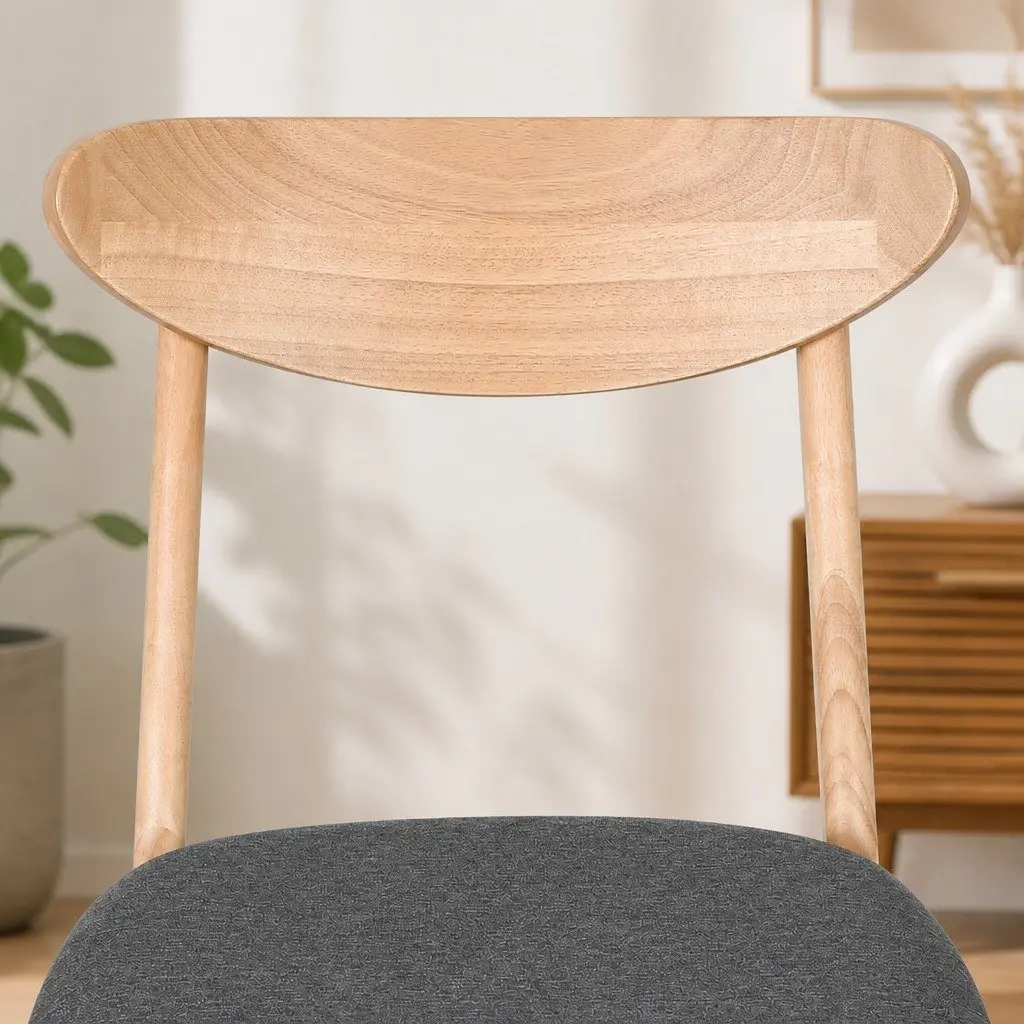 Dining Chairs Set of 2 Wooden Frame Linen Fabric Seat Natural