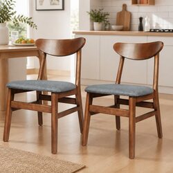 Dining Chairs Kitchen Seating 2 Pack Brown Wooden Frame Linen Fabric Cushion