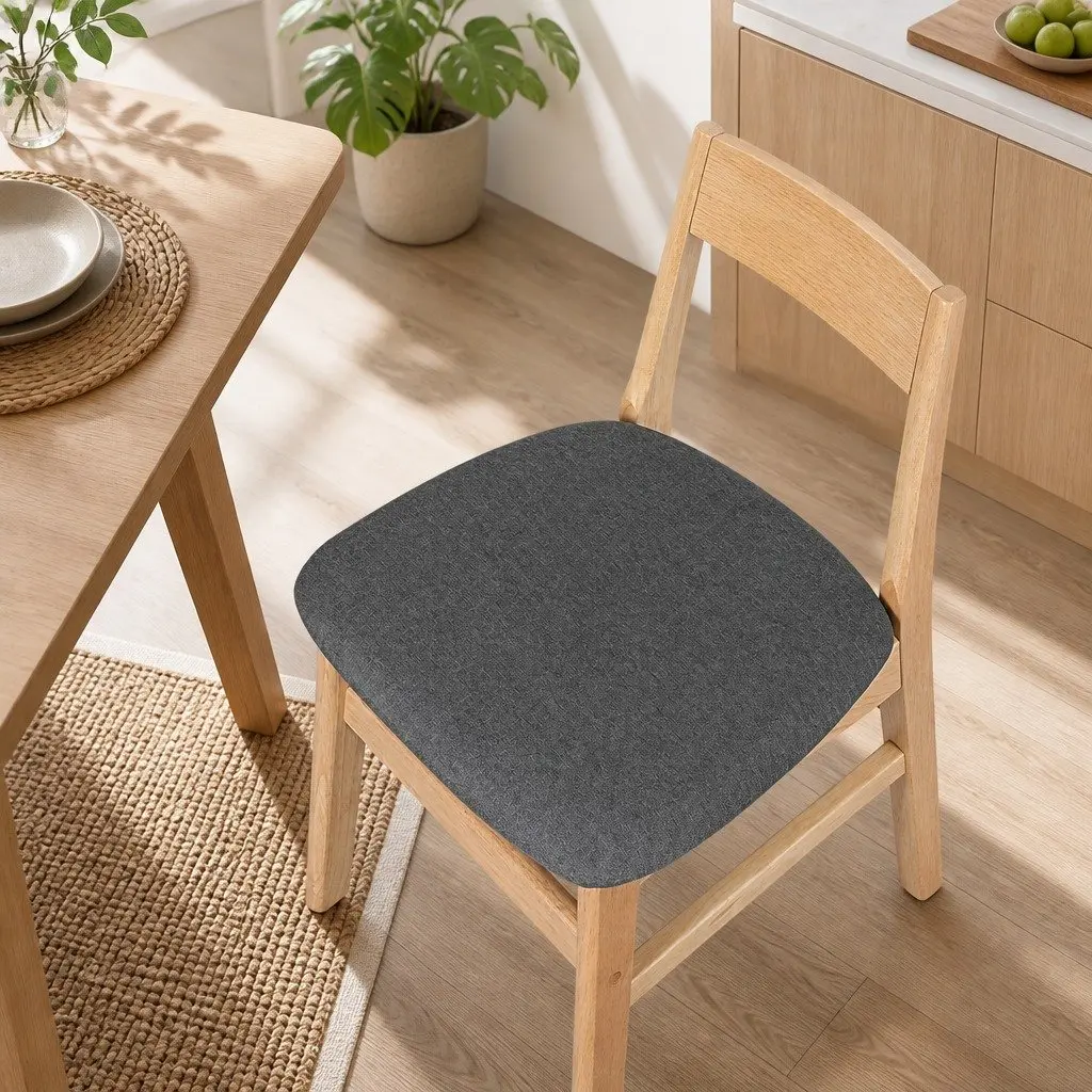 Dining Chairs Set of 6 Natural Wood Frame Linen Upholstery