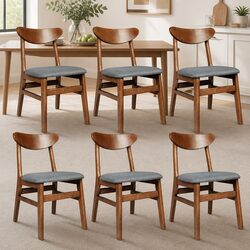 Dining Chairs Set of 6 Kitchen Seating Linen Upholstered Natural Wood Frame