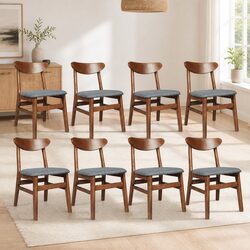 Dining Chairs Set of 8 Kitchen Seating Wooden Frame Linen Upholstered Cafe