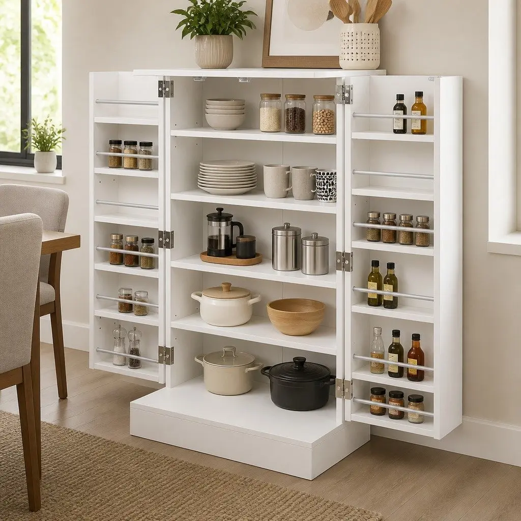 Buffet Sideboard Storage Cabinet 180° Door Kitchen Bedroom Furniture White