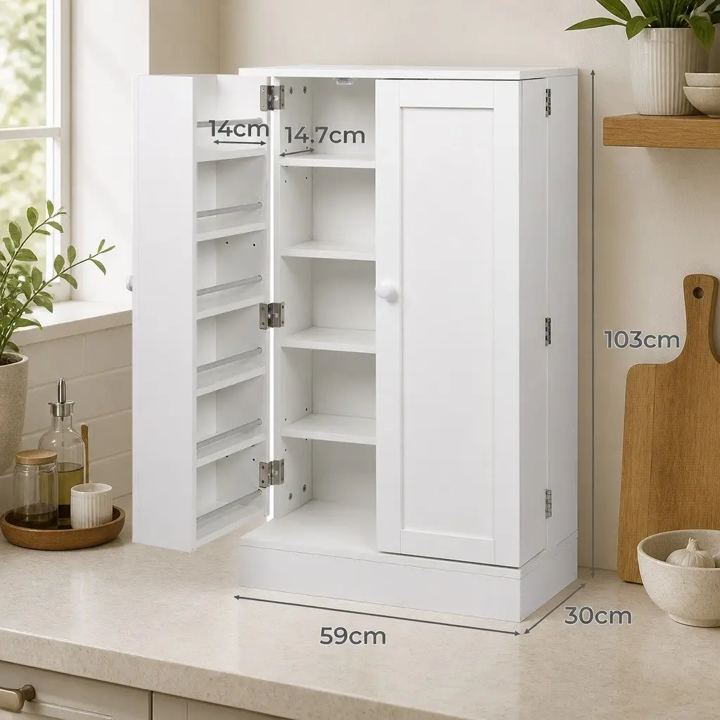 Buffet Sideboard Storage Cabinet 180° Door Kitchen Bedroom Furniture White