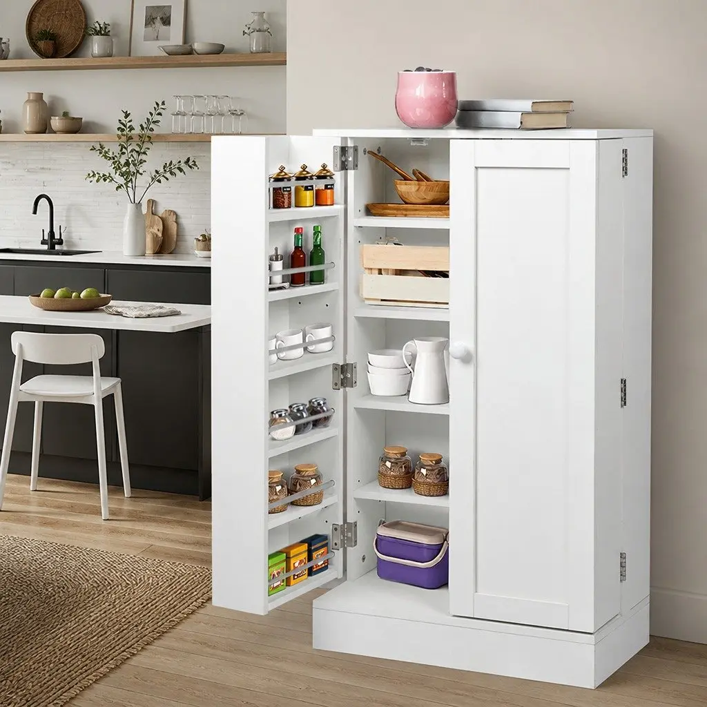 Buffet Sideboard Storage Cabinet 180° Door Kitchen Bedroom Furniture White