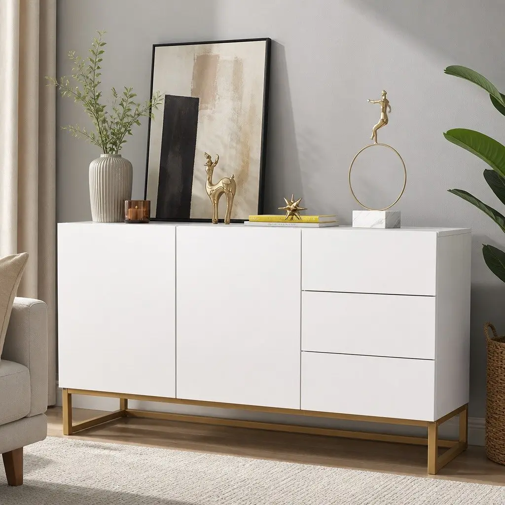 White Sideboard Storage Cabinet Buffet Modern Kitchen Bedroom Furniture Push