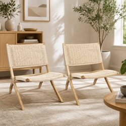 Folding Accent Chair Recliner Set of 2 Wooden Frame Relaxation Seating