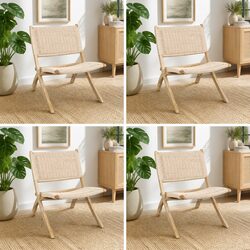 Folding Accent Chair Set 4x Foldable Recliner Natural Wood Seating Lounge