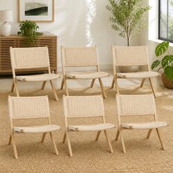Folding Accent Chair Set of 6 Wooden Recliner Dining Lounge Seat