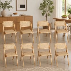 Foldable Dining Chairs Set of 8 Rattan Accent Seating Lounge Furniture Natural