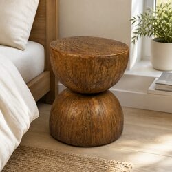 Round Side Table Hourglass Shape Cement Terrazzo Bedside Lamp Coffee End Table