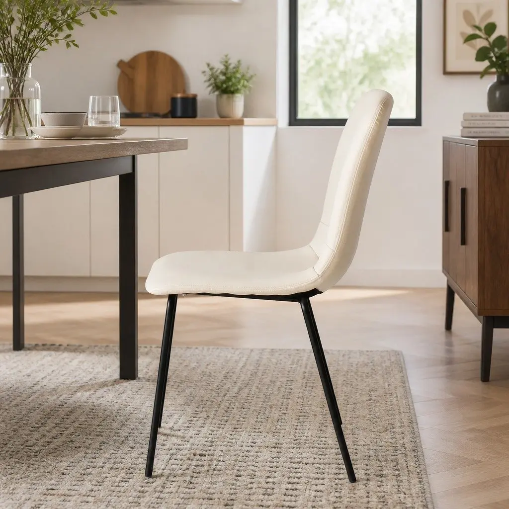 Stackable Dining Chairs PU Leather Steel Frame Beige Set of 4