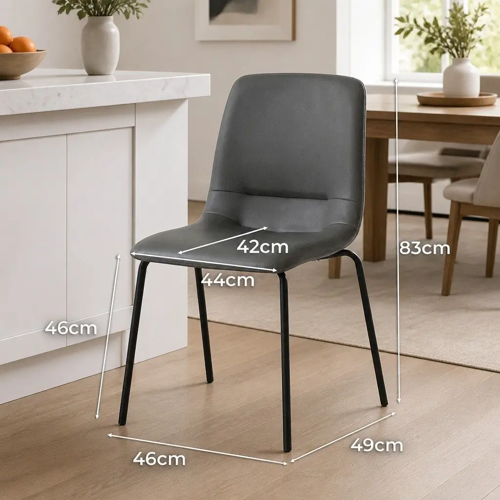 Stackable Dining Chair High-Density Foam Dark Grey PU Leather Steel Frame